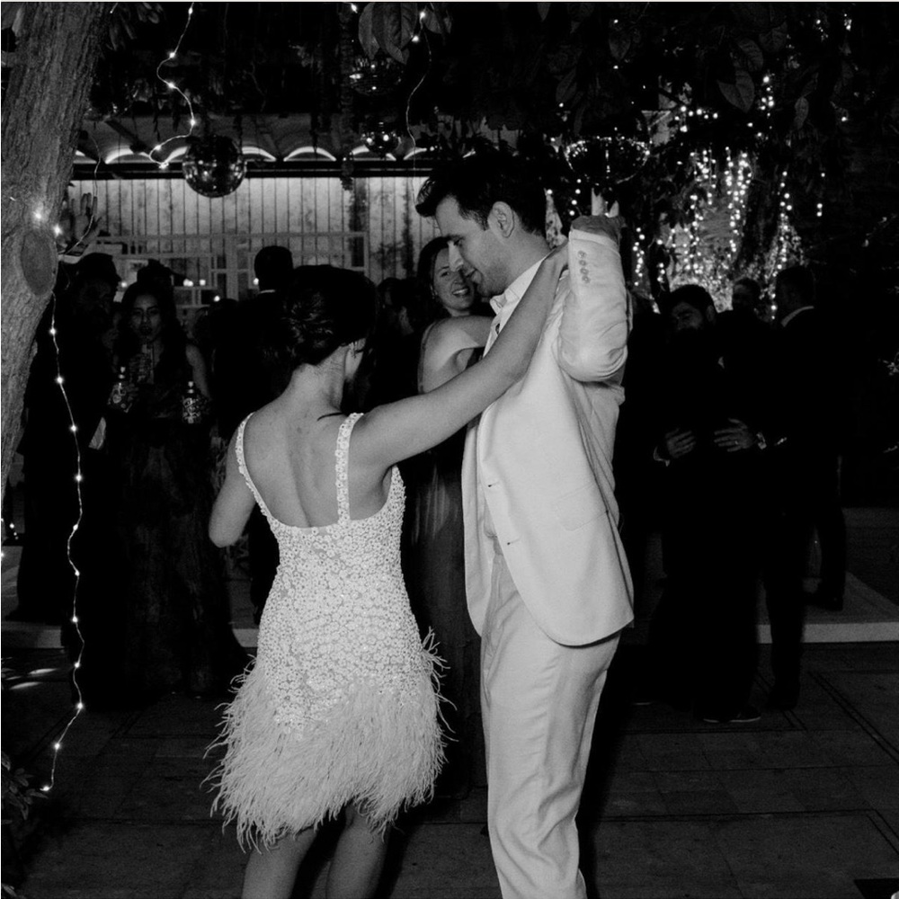 Ivory Beaded Feather Hem Cocktail Dress - Picture 3 of 3